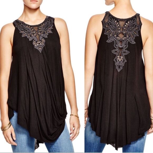 Free People Crochet Embellished Aiden Sleeveless Asymmetrical Tunic Sz S - Picture 1 of 12